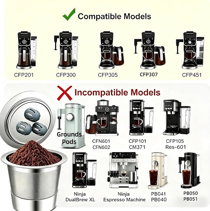 Stainless Steel Reusable K Cups Compatible with Ninja Coffee Upgrade2 Pack K Cups Reusable Coffee Pods Fit Ninja CFP201 CFP300 CFP305 CFP307 CFP400 Not Fit Single Hole (2Pack)