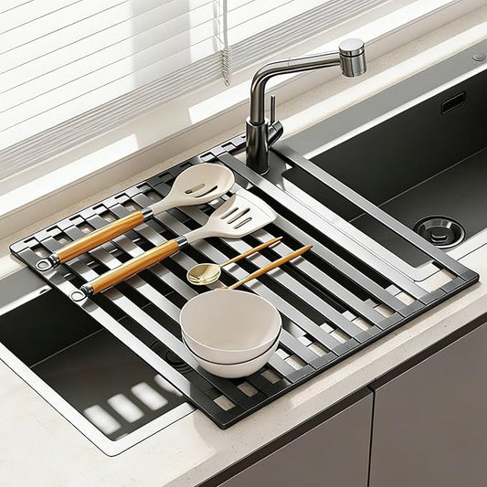 Foldable Over Sink Dish Drying Rack, Extra Wide & Thick Rust-Proof Aluminum Sink Cover for Counter Space, Collapsible Dish Drying Rack Fits Most Kitchen Sinks (Gray, 20.5“x13.6)