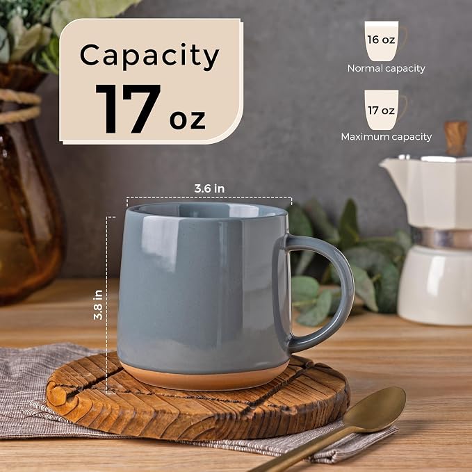 GBhome Ceramic Coffee Mugs Set of 2, 17oz Handmade Ceramic Coffee Mugs Set with Terracotta Underside for Latte/Tea/Beer/Hot Cocoa, Dishwasher & Microwave Safe
