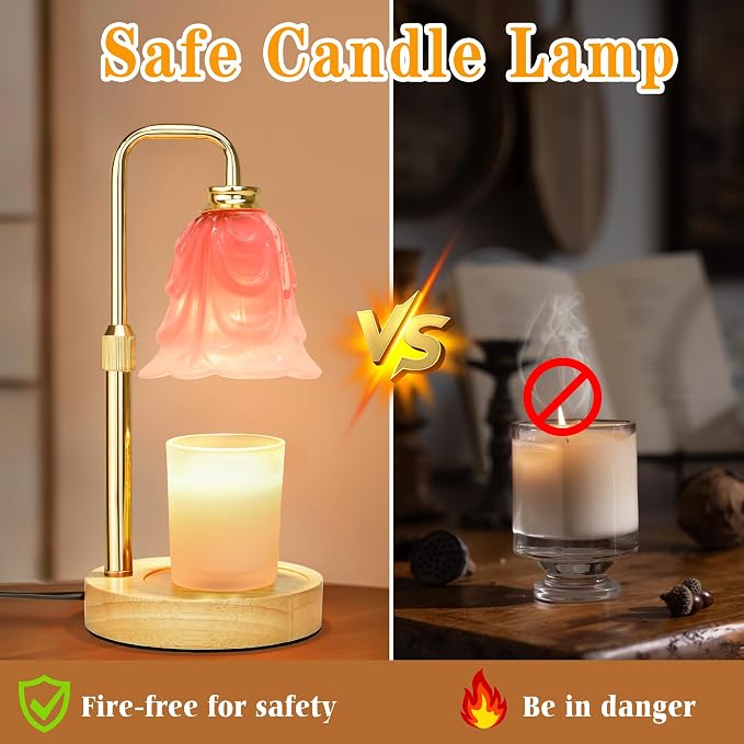 XJZJY Candle Warmer Lamp with Timer Dimmer, Adjustable Height Pink Tulip Candle Wax Warmer, Christmas Birthday Gift for Mom Women, House Warming Gifts for New Home Bedroom Decor,Milky Pink