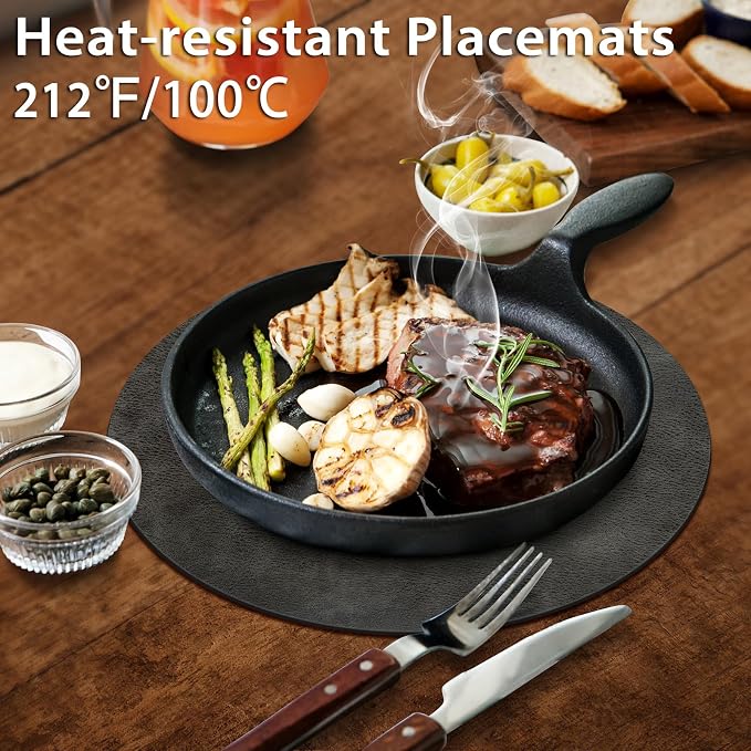 ADRIMER Placemats, Heat Resistant Round Placemats Set of 4 Washable, Waterproof Table Mats, Wipeable Faux Leather Place Mats for Kitchen, Dining Room, Dark Grey