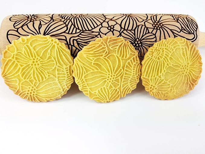 POPPY Embossing Rolling Pin with Wildflower Corn Poppies Pattern. Dough roller for embossed cookies and Pottery by Algis Crafts