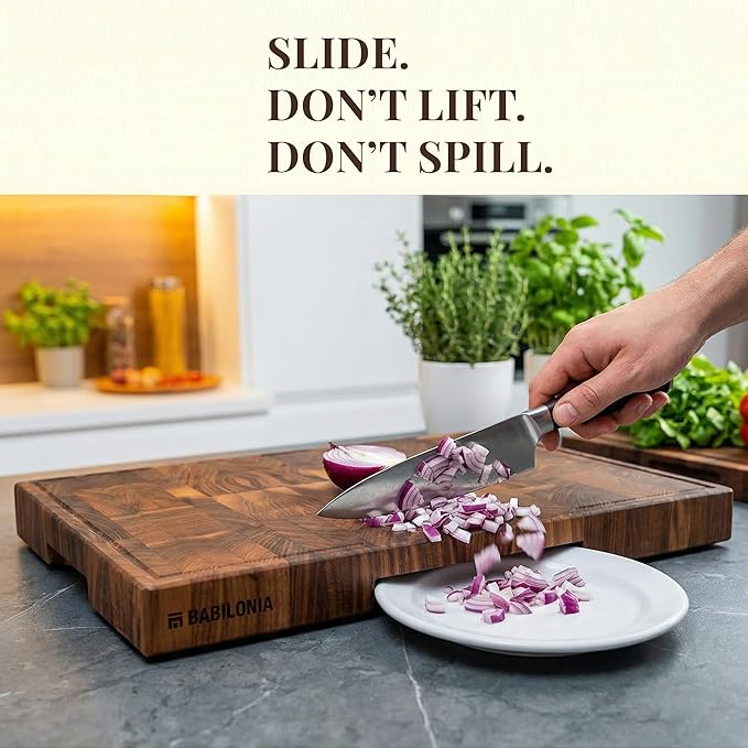American Black Walnut Cutting Board - 19.7" x 12.2" (ExtraThick 1.7") Hardwood Butcher Block, Charcuterie, Heavy Duty End Grain Wood Chopping Board with Juice Groove & Handles (Oil & Plate Included)