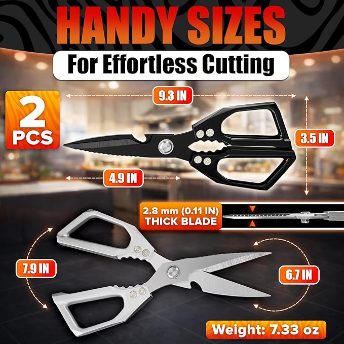 Poultry Shears Heavy Duty Set of 2 – 3Cr13 Stainless Steel | Style of Japanese Kitchen Scissors for Food, Detachable & Dishwasher Safe – Poultry, Meat, & Vegetable Cutting, Nutcracker Utility Tool