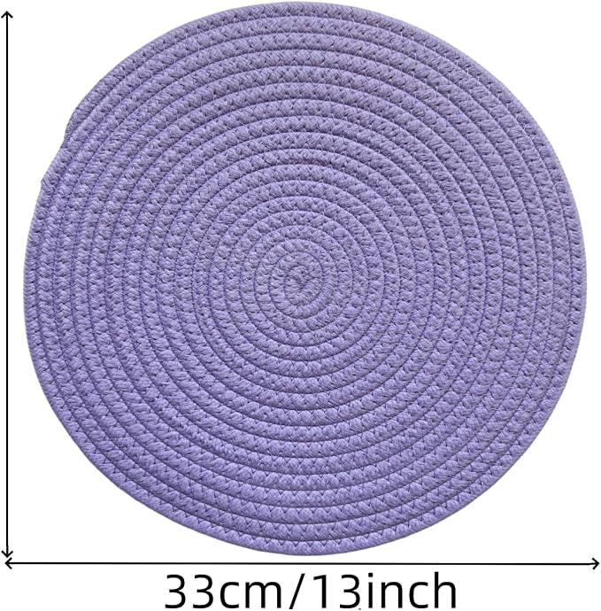 WAZAIGUR Round Placemats Washable Thick Cotton Absorbent 13 inch Round Table Mats for Kitchen Dining Table Set of 4 Round Woven Fabric Indoor/Outdoor Place Mats (Purple, 4)