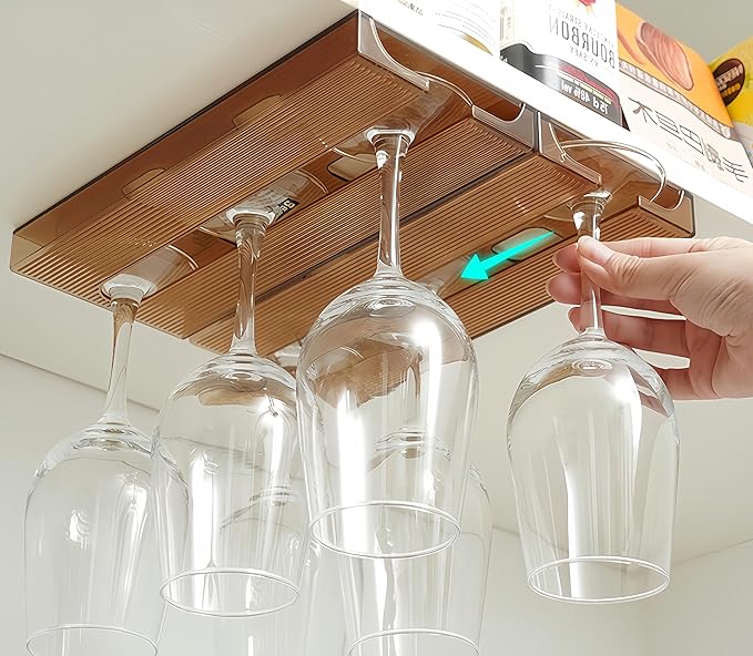 Wine Glass Holder Under Shelf Cabinet Wine Glass Rack Plastic Stemware Rack Glassware Drying Storage Hanger for Kitchen,Bar and Restaurant (2Pack-Brown)