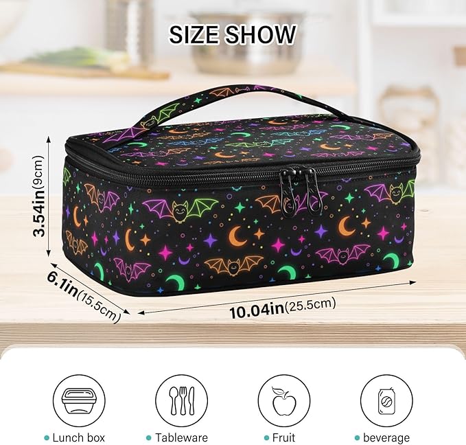 MNSRUU Insulated Reusable Lunch Box Halloween Luminous Bats Lunch Bag Leakproof Lunch Tote Bags for Women/Men, Lunch Containers Cooler Lunch Bags for Adults Work Office Picnic