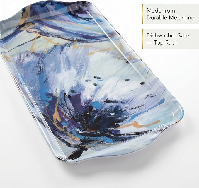 Pimpernel Blooms in Lilac Collection Sandwich Tray | Serving Platter | Crudité and Appetizer Tray for Indoor and Outdoor use | Made of Melamine | Measures 15.1" x 6.5" | Dishwasher Safe