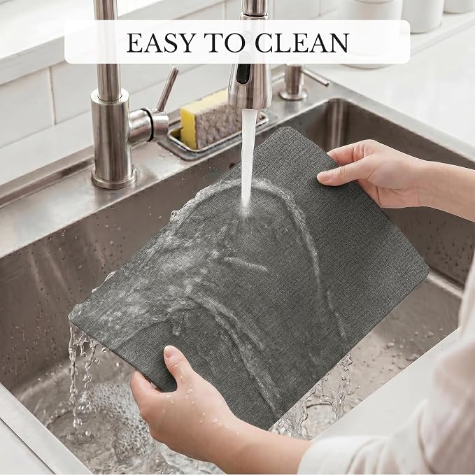 Romanstile Vinyl Placemats Set of 4, Reversible Faux Leather Heat Resistant Wipeable Table Mats, Waterproof Washable Non-Slip Table Placemats for Dining/Kitchen/Party/Outdoor (Grey Black, 12" x 17")