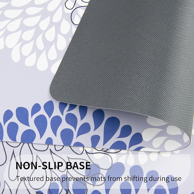 QiyI Placemats Set of 4, 12x18 Inch Faux Leather Place Mats for Kitchen Dinning, Heat Resistant Anti Slip Flower Table Mats, Waterproof Wipeable Washable Placemat Party Table Décor, Blue Floral Burst