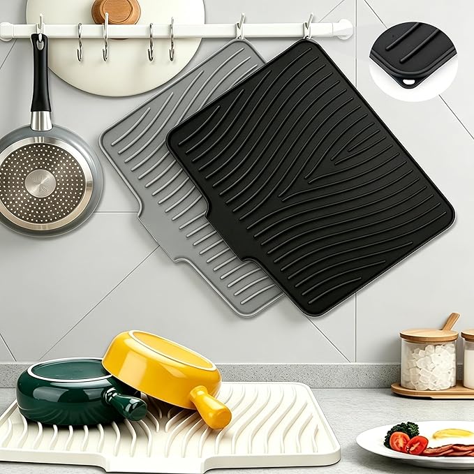 Silicone Dish Drying Mat,Dish Drying Pad,Kitchen Accessories,with Built-In and Non-Slip Drain,Easy Clean, Fit for Kitchen, Bar, RV, Refrigerator and Drawer Liner, 15.7 * 13 in Grey 1PCS by EBIGIC