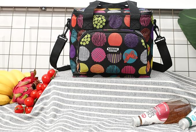 Reusable Insulated Thermal Lunch Bag Cute Lunch Box for Adult Women Work Office Outdoor Travel Picnic Beach BBQ party (Polka Dot)