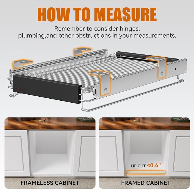 Expandable Pull Out Cabinet Organizer, Slide Out Drawers for Kitchen Cabinets, Heavy Duty Storage Drawers, Chrome Plated Cabinet Wire Shelf, Adjustable Width 12.5~20.2" W x 17.3" D×3..8“H