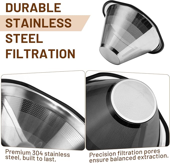 Reusable Coffee Filters for Kalita Wave 185 & for OXO Brew 8 Cup Coffee Maker,Stainless Steel Coffee Filter with Brush Replace Paper Filters, Easy Cleaning & Sustainable for Brewing