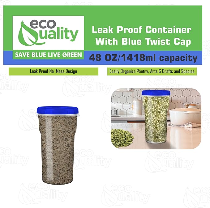 (20 Pack) 48oz Twist Top Storage Deli Containers - BPA Free Snack Containers Airtight Reusable Plastic Food Storage Canisters with Twist Seal Lids, Leak Proof, Meal Prep, Lunch, To go, Stackable