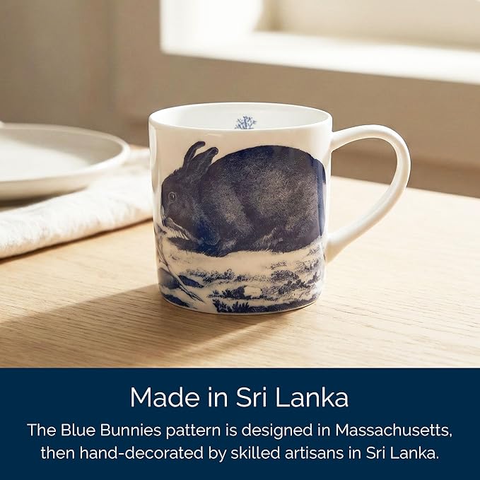 Caskata Bunnies Blue Oversized Mugs Set of 4 | High-Design Premium Lead-Free Porcelain Mug Set for Entertaining or Everyday | Unique Party Mugs for Wedding or Birthdays | 14 oz
