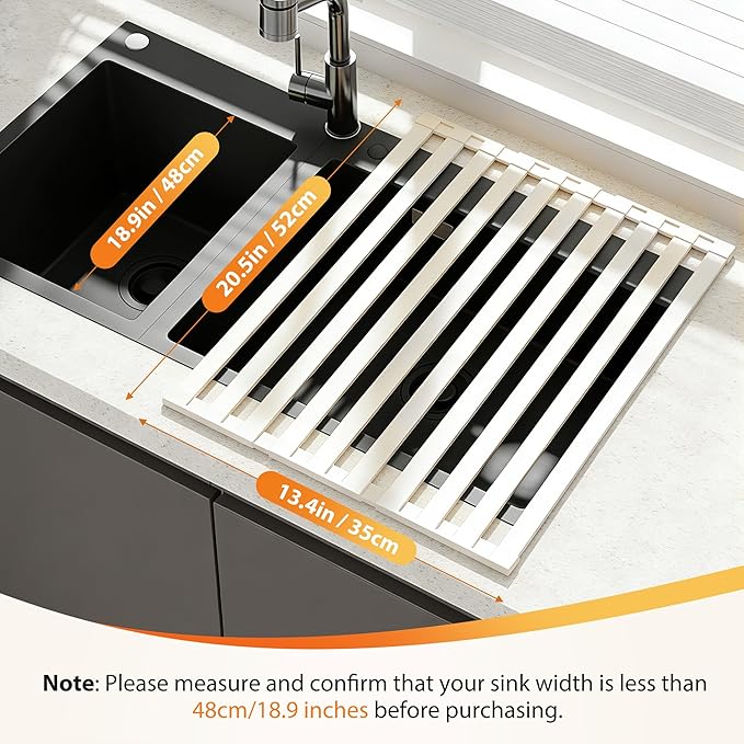 Foldable Over Sink Dish Drying Rack, Extra Wide & Thick Rust-Proof Aluminum Sink Cover for Counter Space, Collapsible Dish Drying Rack Fits Most Kitchen Sinks (White, 20.5“x13.6)