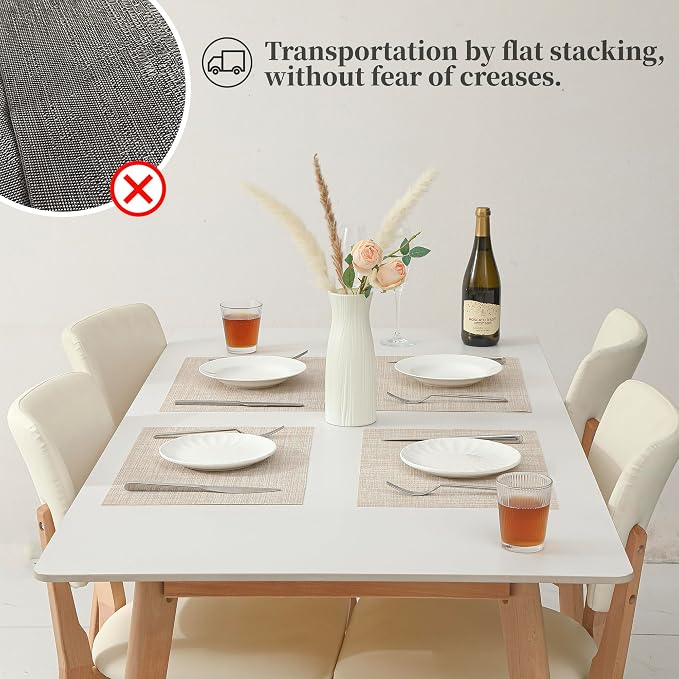 Leetaltree Beige Placemats Set of 4 - Heat-Resistant, Non-Slip Table Mats, Washable Woven Vinyl for Indoor & Outdoor Dining