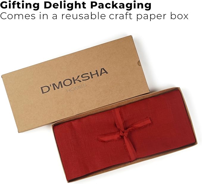 Classic Linen™ by D'Moksha Red Table Runner 120 Inches Long, 100% Pure Linen, 14 x 120 Inch Table Runner for Dresser, Dining- Summer, Father's & Independence Day