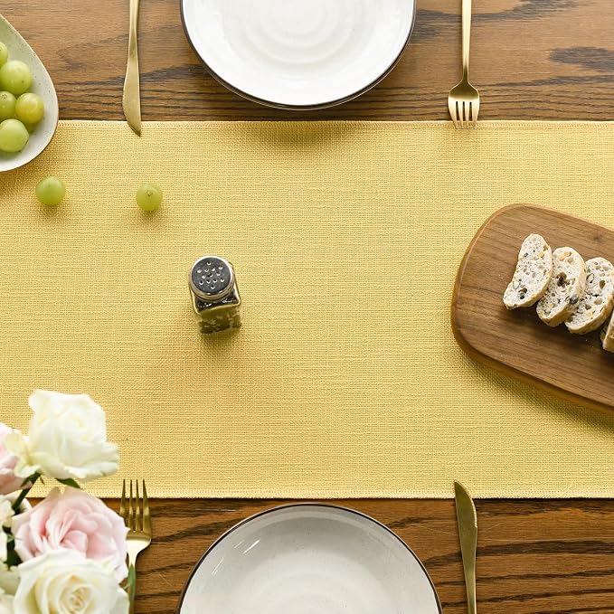 Artoid Mode Yellow Tassel Table Runner, Summer Linen Blend Rustic Farmhouse Style Kitchen Table Decoration Holiday Wedding Party Dinning Decor 13x90 Inch