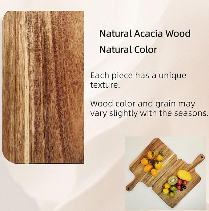 ZeQi 2PCS Small Acacia Wood Cutting Board with Handle 13.7''X7'', Chopping Board, Charcuterie Board, Serving Board for Cheese, Bread, Meat, Vegetables & Fruits (2 Pack Rectangular)