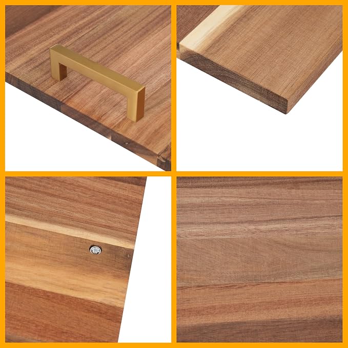Noodle Board, 29x21in Acacia Wood Stove Top Cover, Kitchen Counter Protector w/Gold Handles, Modern Rectangular Cutting Board, Home Extra Workspace Sink Cover, Easy Clean Decorative Tray, Wood Color