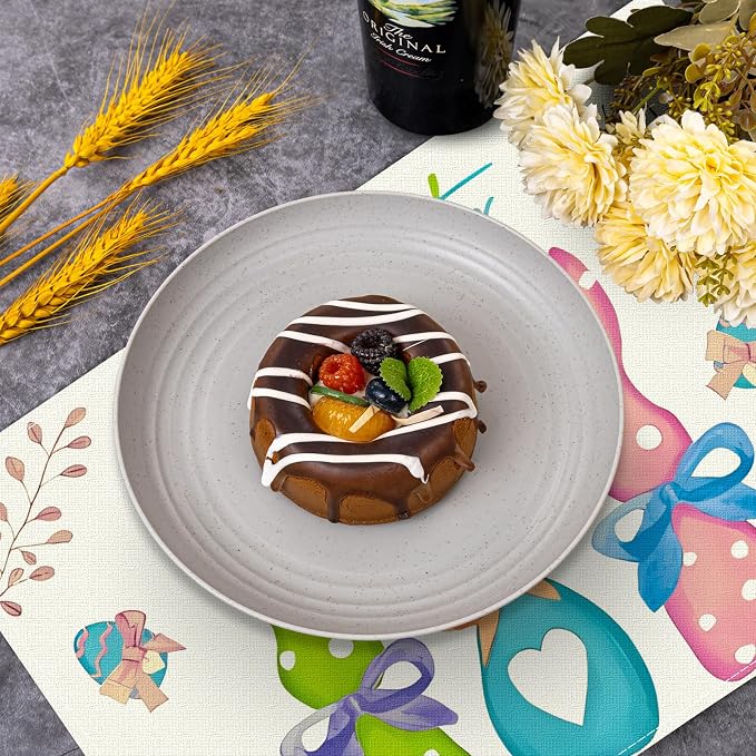 Niviy Green Blue Pink Rabbit Bunny Easter Placemats Set of 6, 12x18 Inch Spring Jesus Easter Table Mats for Holiday Party Kitchen Dining Room Decoration