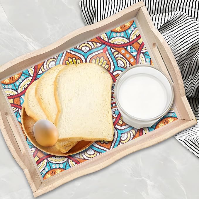 Generic DIY Diamond Serving Tray Rectangular Upgrade Increase Breakfast Tray with Handles Handmade Diamond Art Painting Wooden Tray Dinner Plate for Coffee Living Room Home Organizer-Mandala03