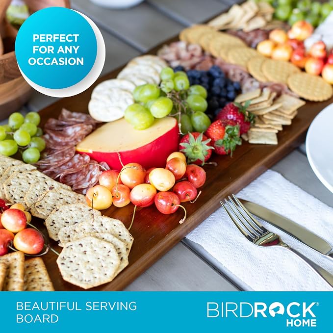 BIRDROCK HOME 36" Acacia Wooden Cheese Serving Board with Handles - Extra Long - Party Charcuterie for Appetizers Food Kitchen Platter - Bread Meat Fruit Display - Natural Wood - Espresso