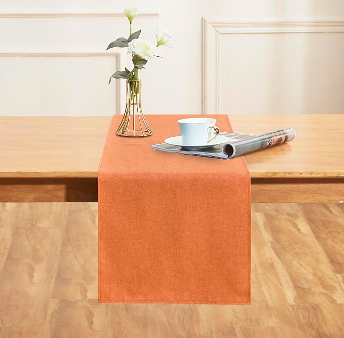 Table Runner 13 x108 Inches Long, Cotton Linen Farmhouse Style Orange Table Linen for Kitchen Dining Coffee Table Parties Wedding Home Decor (Fall-Orange, 13” x 108”)