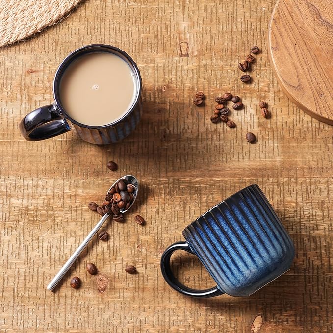 famiware Coffee Mugs Set of 6, Starlight 11 oz Mug Cup Set with Handle for Coffee, Tea, Cocoa, Milk - Ceramic Stoneware Mug Set, Nebulas Blue