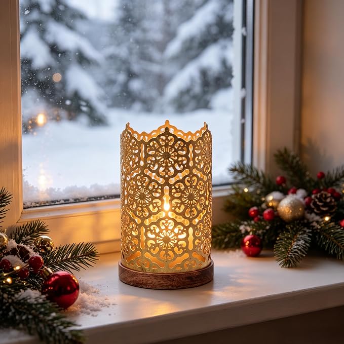Hosley Metal Diamond Cut Design Candle Holder 7.5 Inch High, Gold Perfect for Home Decor, Lighting, Wedding, Parties, Gifting