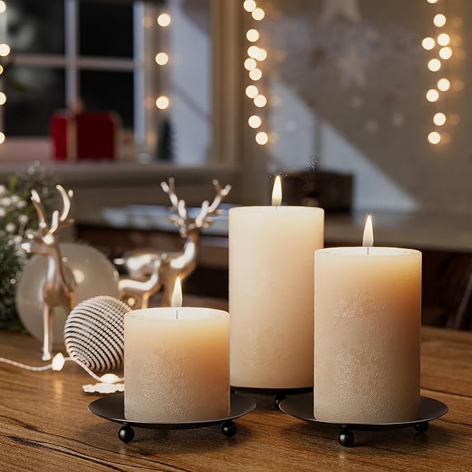 Black Candle Holders for Pillar Candles, Set of 6 Premium Metal Candle Plates Candle Stand for LED or Wax Candles, Decorative Pillar Candle Holder Dish for Table Centerpiece