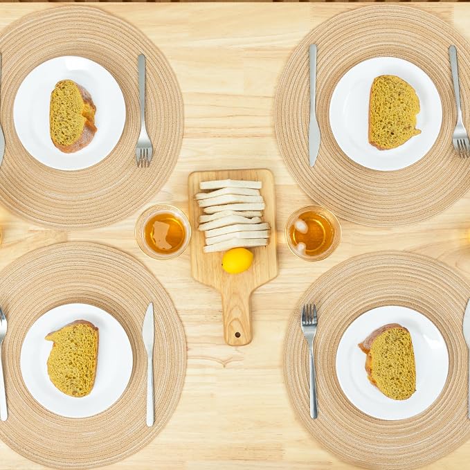 Winknowl Round Braided Placemats Set of 4 Washable Woven Heat Resistant Table Mats for Kitchen Dining Tables 15 inch Round Place Mats (Beige,4)