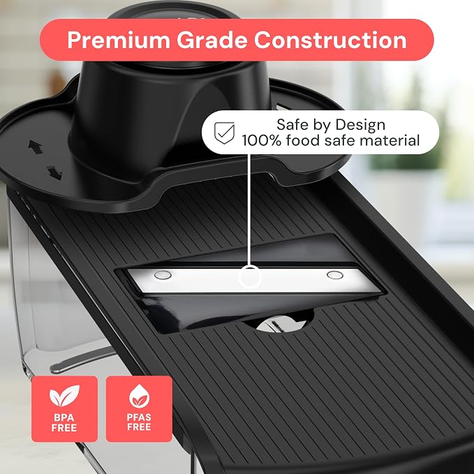 Fullstar Mandoline Slicer for Kitchen, Fruit Cutter, Cheese Grater, Cucumber Slicer, Veggie Spiralizer, Food Cutter & Kitchen Gadgets & Gifts with Safety Glove (6 in 1, Black)