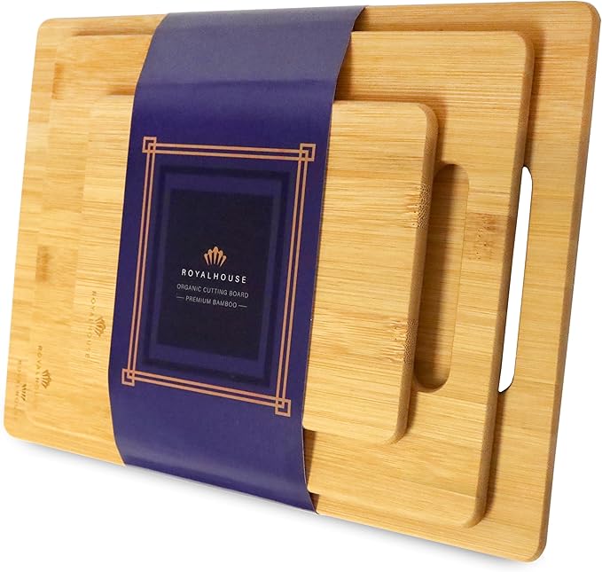 RoyalHouse Bamboo 3-Piece Cutting Board Set; 3 Assorted Sizes 13x9, 10.6x8.5, 8x6 of Bamboo Wood Cutting Boards for Kitchen