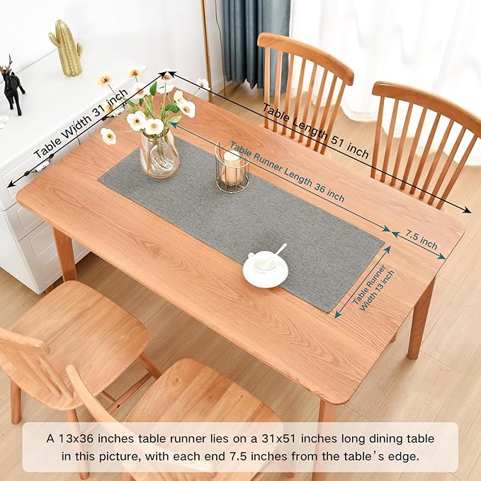 Farmhouse Rustic Table Runner Grey Faux Linen Table Runners Water Resistant Short Table Runner 36 inches for Living Room Dresser Bedroom Kitchen Dining Party 13x36 Inch