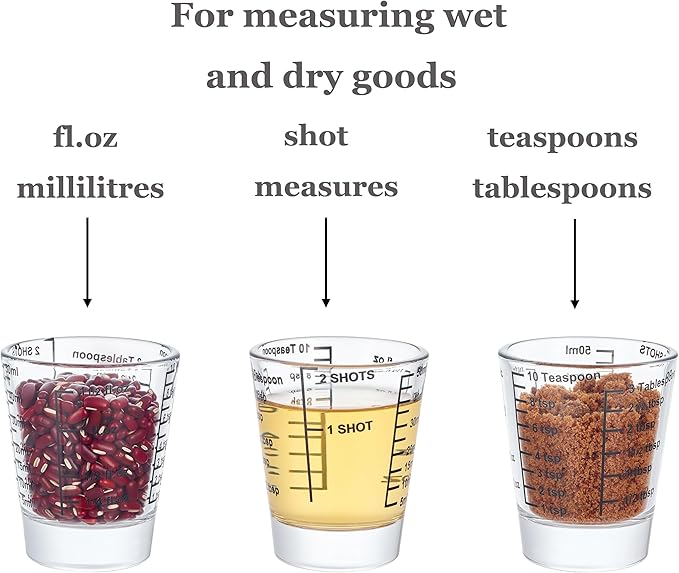 Ackers Mini Measure Heavy Glass, 32-Incremental Measurements Multi-Purpose Liquid and Dry Measuring Shot Glass, Black Single