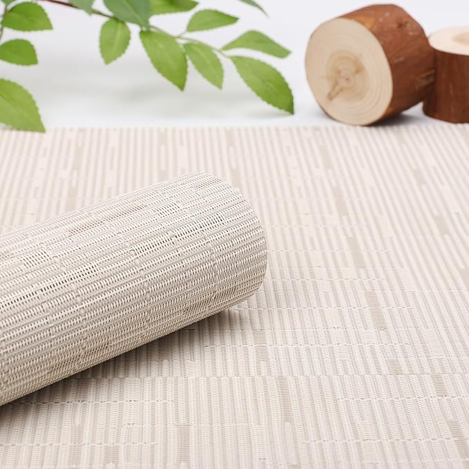 Myir JUN Placemats Set of 10, Vinyl Woven Placemats Place Mats Indoor Set of 10 Washable Table Mats Non-Slip Place mats for Dining Table (B-Off White)