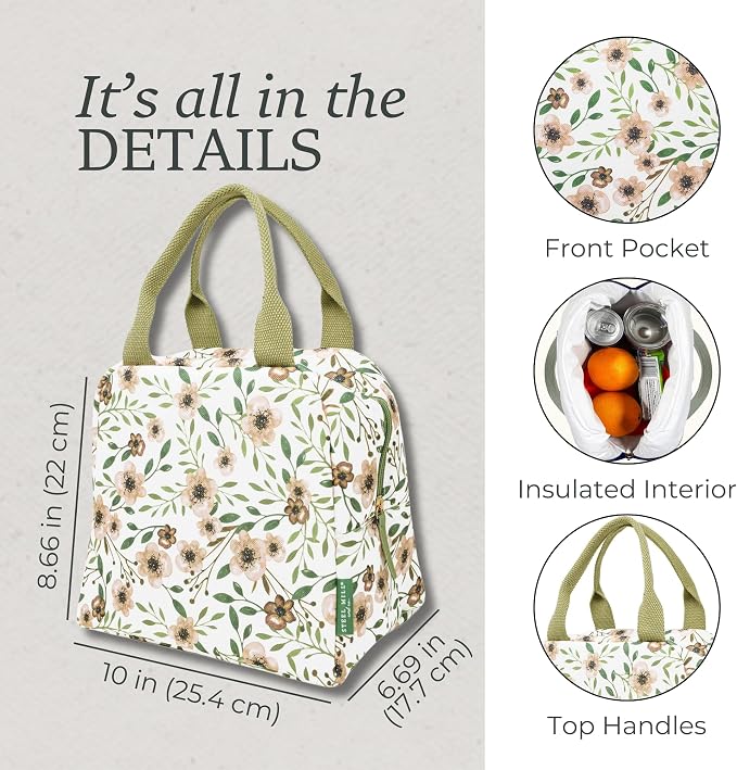 Steel Mill & Co Insulated Lunch Tote Bag for Women, Large Capacity Cooler Lunch Box, Cute Lunch Bag for Adults, Mini Cooler with Zipper Closure, Pockets, and Sturdy Handles (Woodland Floral)