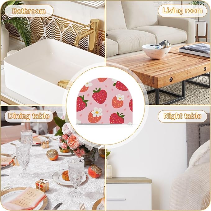 Fustylead Red Strawberry White Floral Pink Napkin Holder for Table Acrylic Vertical Napkin Holders for Paper Napkins Decor Napkin Dispenser for Home Party Dining Cocktail Kitchen Accessories, 2 Pack