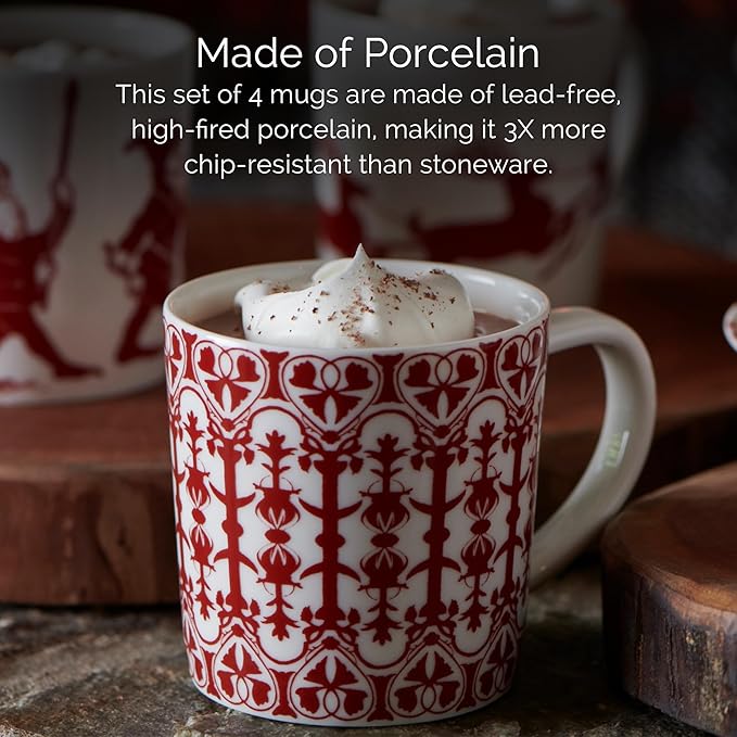 Caskata Casablanca Crimson Oversized Mugs Set of 4 | High-Design Premium Red Lead-Free Porcelain Mug Set for Entertaining or Everyday | Unique Party Mugs for Wedding or Birthdays | 14 oz