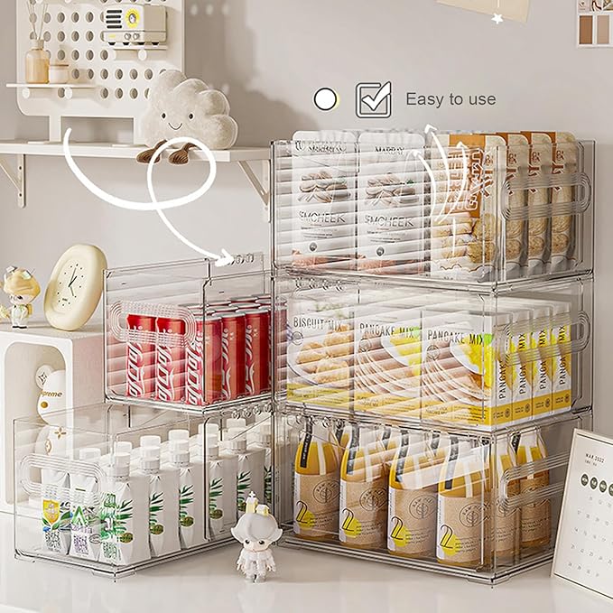 Storage Drawer, Pull Out Plastic Food Fridge Organizer Bins for Pantry Shelf Refrigerator Organization Kitchen Bathroom Cabinet Closet Office Clear blue