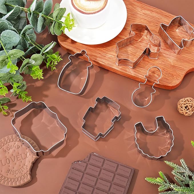 JarThenaAMCS 7Pcs Coffee Baby Shower Cookie Cutters Set Onesie, Bottle, Bib, Rattle Biscuit Cutter A Baby is Brewing Stainless Steel Cookie Cutters Molds for Gender Reveal Birthday Party Decorations