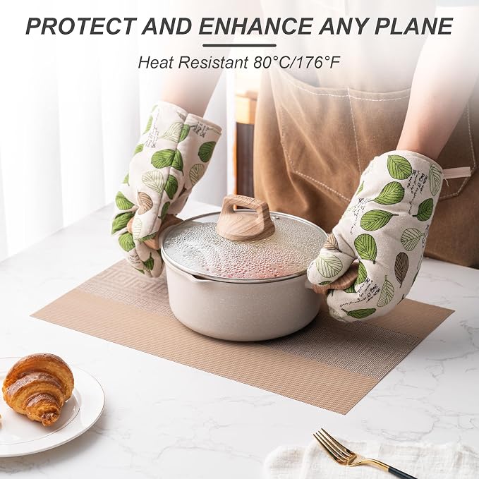 CADONO Placemats Set of 6 Washable Indoor/Outdoor Vinyl Place Mats for Dining Table Durable Non-Slip Heat Resistant PVC Weave Table Mats（Classical Style-Coffee-Colored）