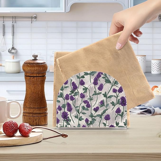 Napkin Holder Acrylic Napkin Holder for Table Kitchen Party Restaurant U Shaped Upright Napkin Dispenser Organizer Grey Lavender