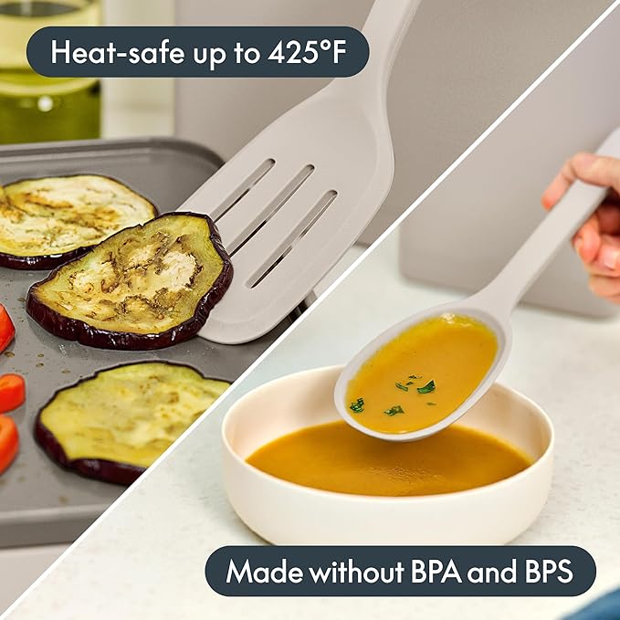 bella 5-Piece Kitchen Tool Set with Magnetic Rack, Silicone, Turner, Spoon, Slotted Spoon, Spatula, Utensil Holder, Magnetic Holder, Non-toxic*, Food-grade, Heat safe to 425°F, Dishwasher Safe, Slate