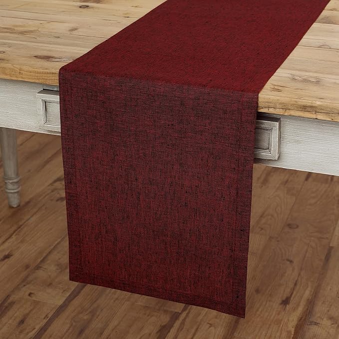 Solino Home Linen Table Runner 36 Inches - 100% Pure Linen Red Garnet Table Runner 14 x 36 Inch Ideal for Dresser and Coffee Tables - 4th of July - Athena