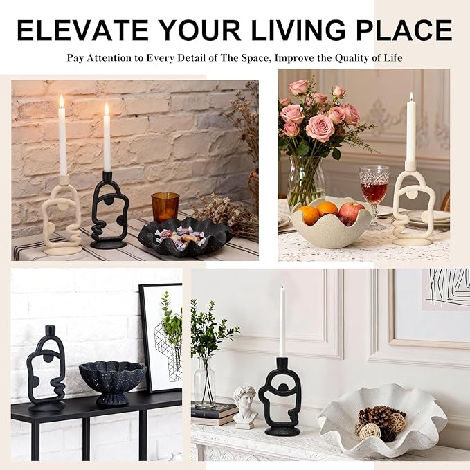 Face Decorative Taper Candle Holder - Modern Abstract Creative Face Candlestick Holder for Table Centerpiece, Beige Medium Candle Sticks Holder Decor for Home Dinning Party Birthday Housewarming Gifts