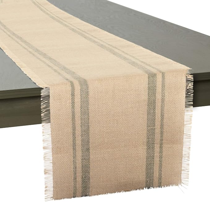 DII Jute Burlap Collection Kitchen Tabletop, Table Runner, 14x72, Double Border Artichoke